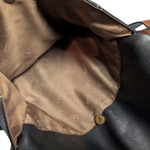 b.o.c. Black and Brown Leather Shoulder Bag Crossover Strap Full Size Purse - Picture 10 of 16